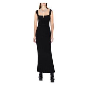GALVAN LONDON Womens Black Notched Pullover Sleeveless Maxi Evening Gown Dress S